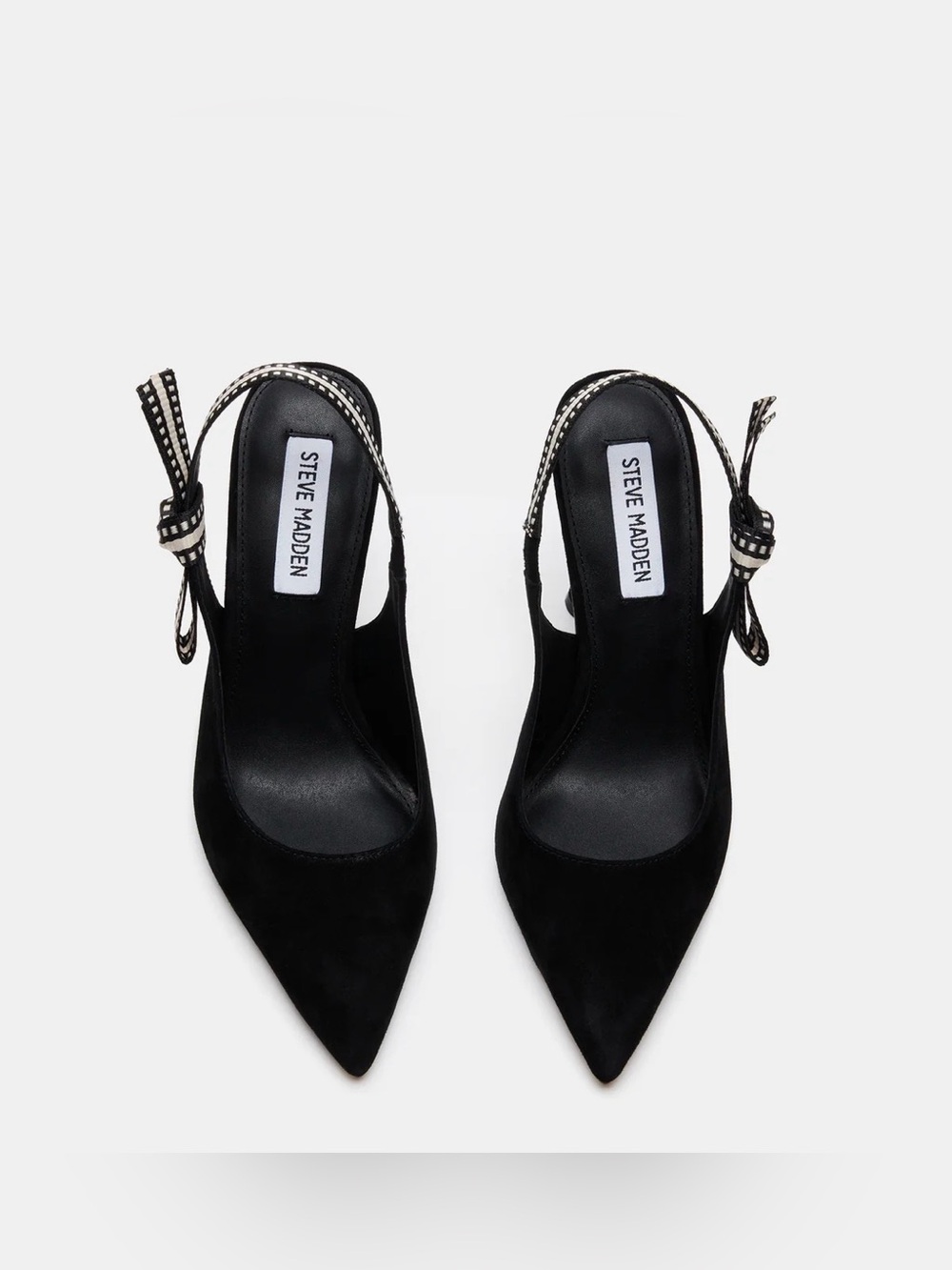 Steve Madden Bri Black Pointed Slingback Heels with Black & White Tie